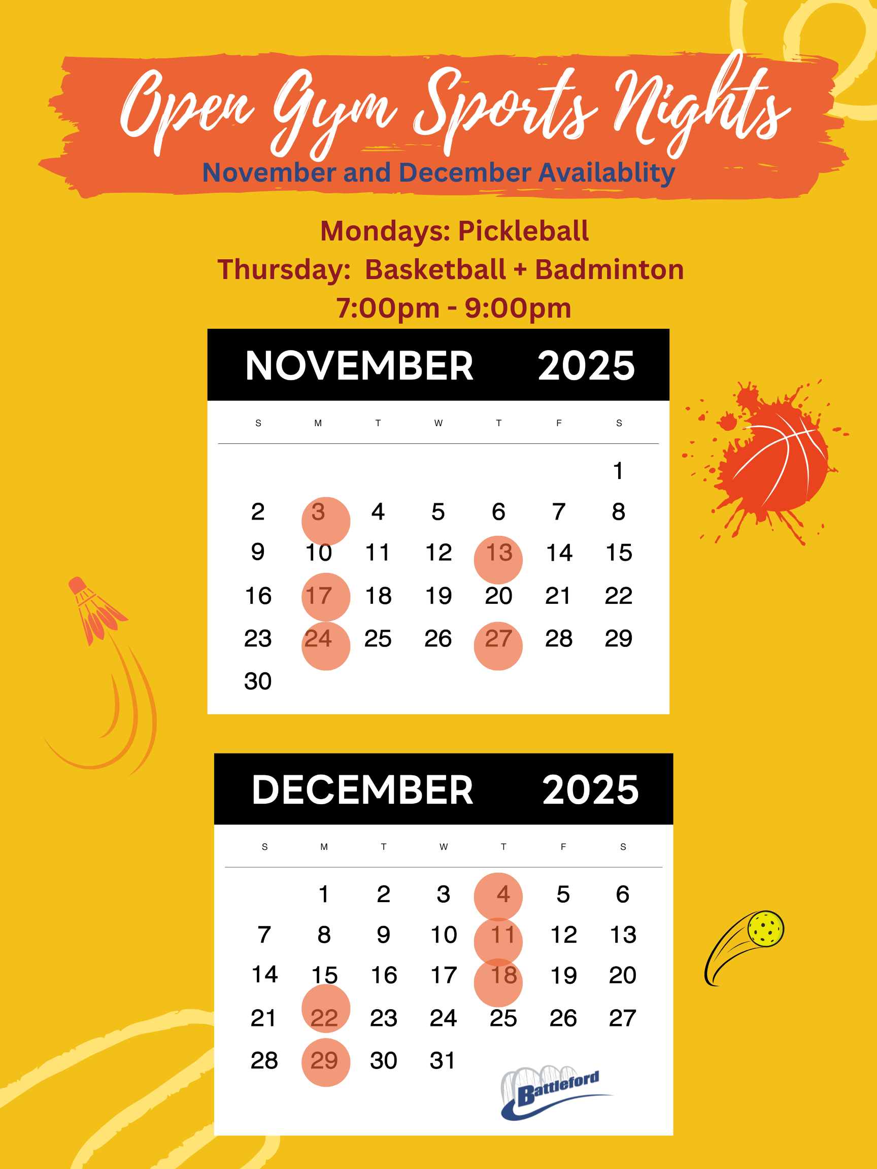 Open Gym Nights Schedule